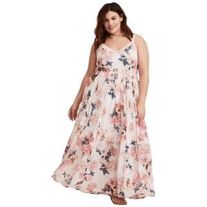torrid Pink and Navy Floral White Maxi Dress